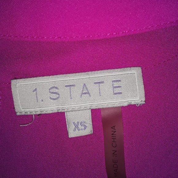 1 State SZ XS Deep V Choker Collar Slit Back Pink Chiffon Fabric Buttons Blouse - Picture 4 of 6